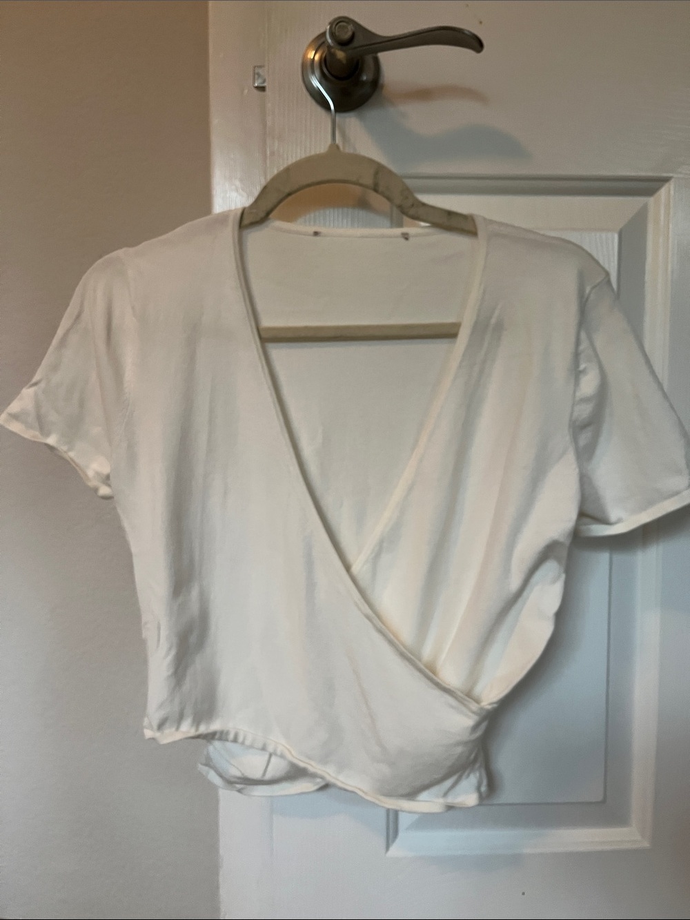 Women's White Wrap-Style Short Sleeve Top